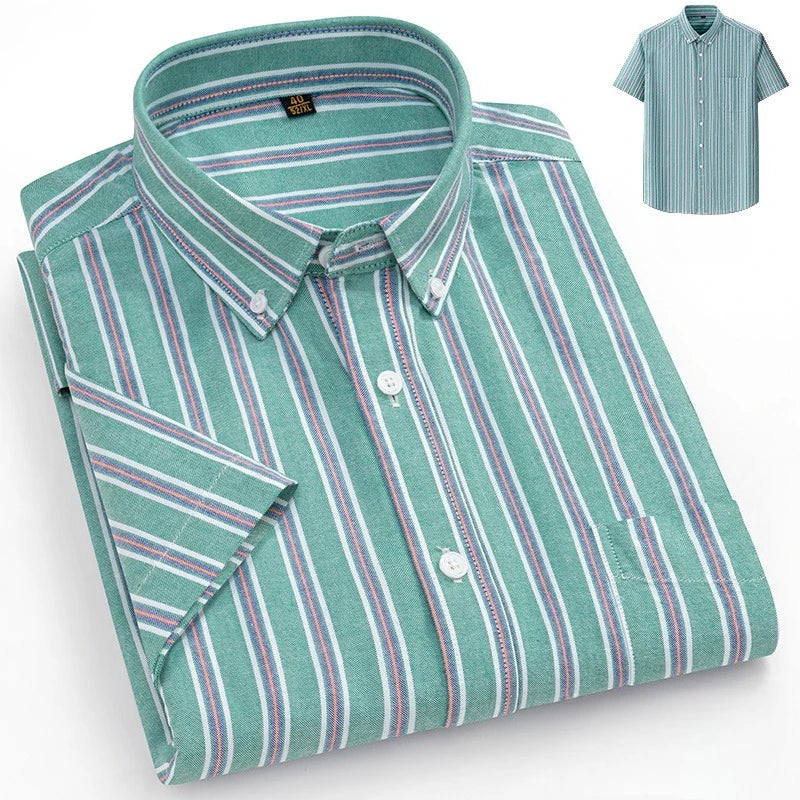 Plus size14XL 100%cotton oxford summer short sleeve shirts for man slim fit casual plian shirt striped elegant designer clothes