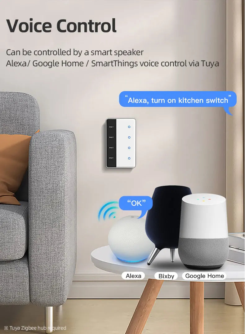 Zemismart DIY Name Switch Zigbee Smart Display Screen Touch Light Switch US Type Works with Tuya Alexa Google Home Voice Control