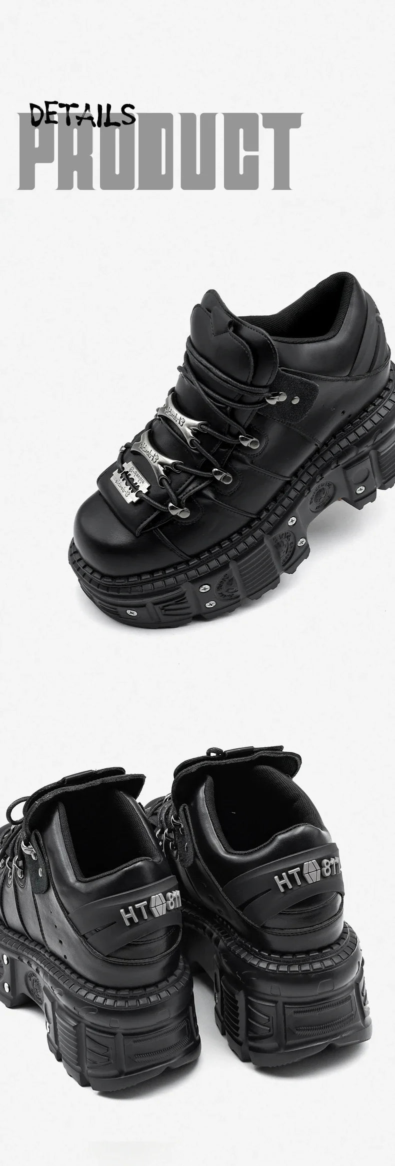 2025  Woman Sneakers New Punk Style Women Shoes Gothic Ankle Rock Boots Lace-up Heel Height Platform Shoes Woman Metal Decor