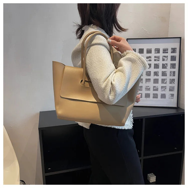 Large Capacity Women's Tote Bag Luxury PU Leather Shoulder Bag French Vintage Top-handle Handbag Casual Commute Shopper Bags