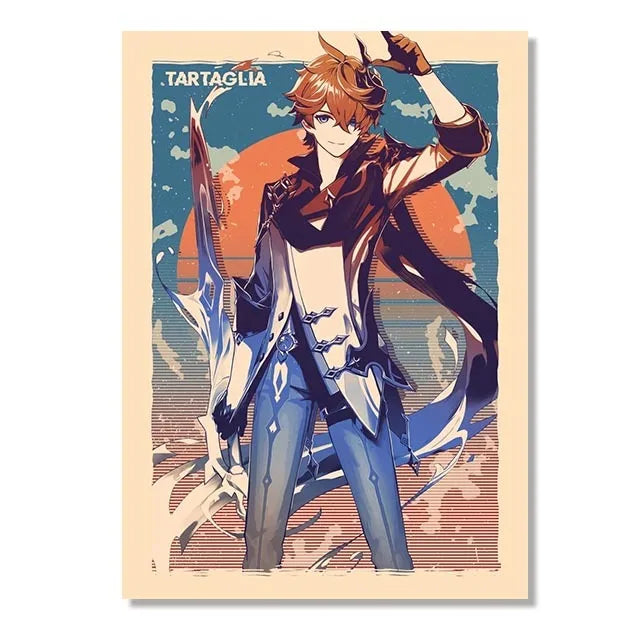 Genshin Game Retro Canvas Poster Ganyu Hu Tao Game  Wall Hanging Painting Anime Wall Art Pictures and Print for Home Room Decor