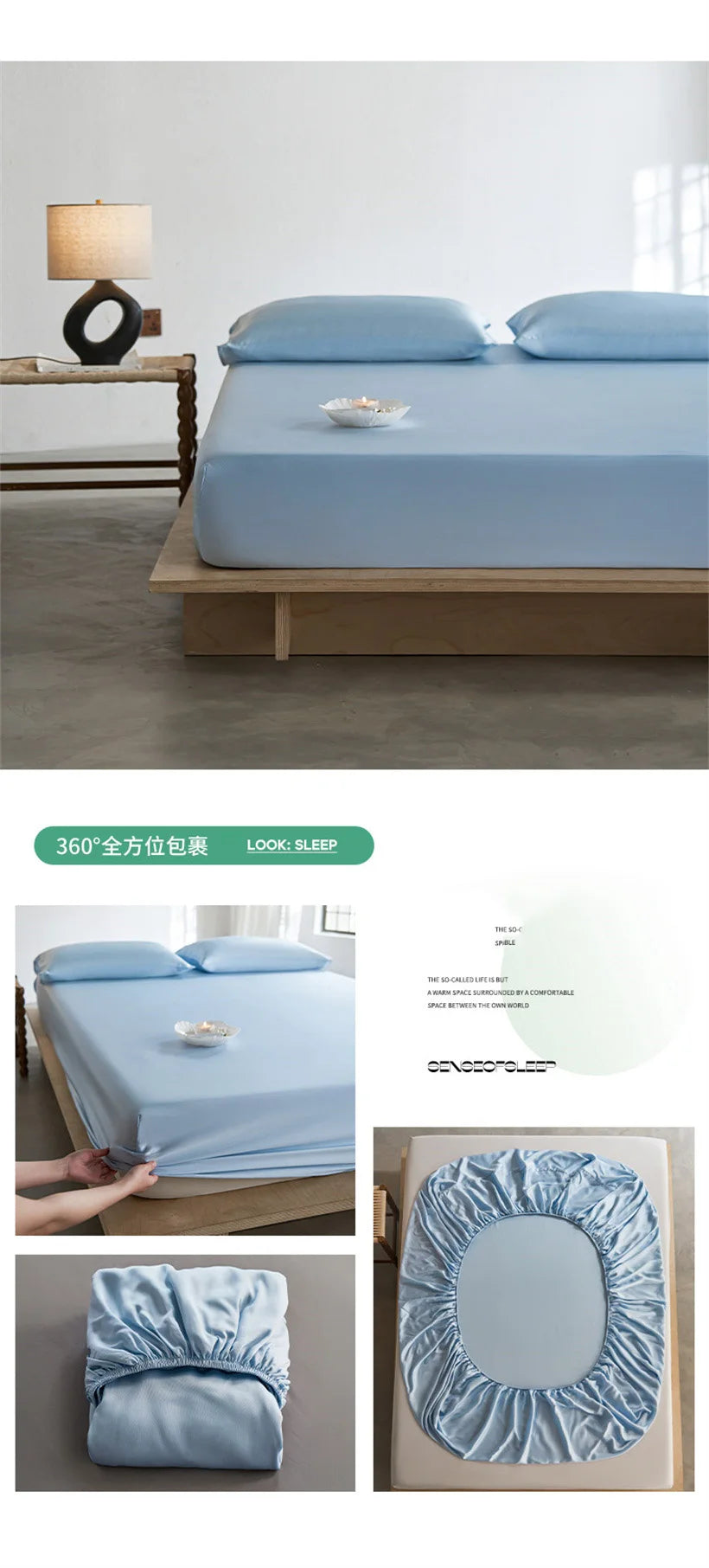 Pure Natural Mulberry Silk Fitted Sheet with All Around Elastic Band Soft Silky Breathable Mattress Cover Luxury Anti-Slip Sheet