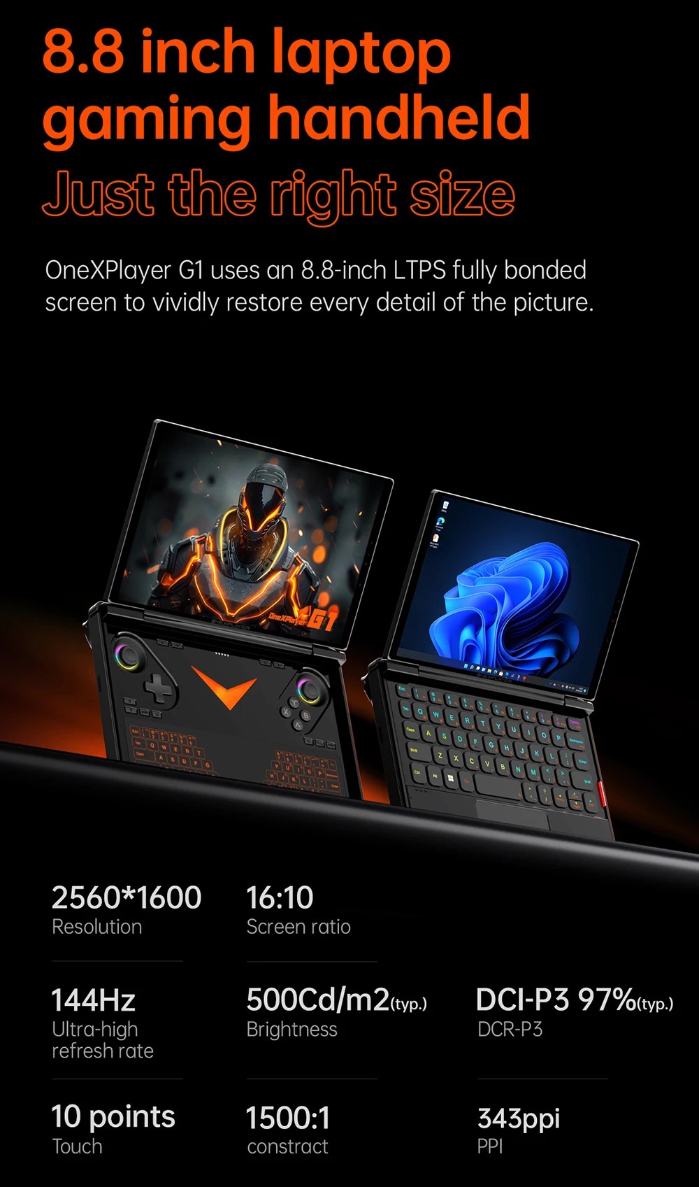 OneXPlayer G1 Gaming Laptop AMD Ryzen AI 9 HX 370 &amp; Intel Core Ultra 7 255H Portable 8.8 Inch 144Hz Dual-Mode Keyboard Computer