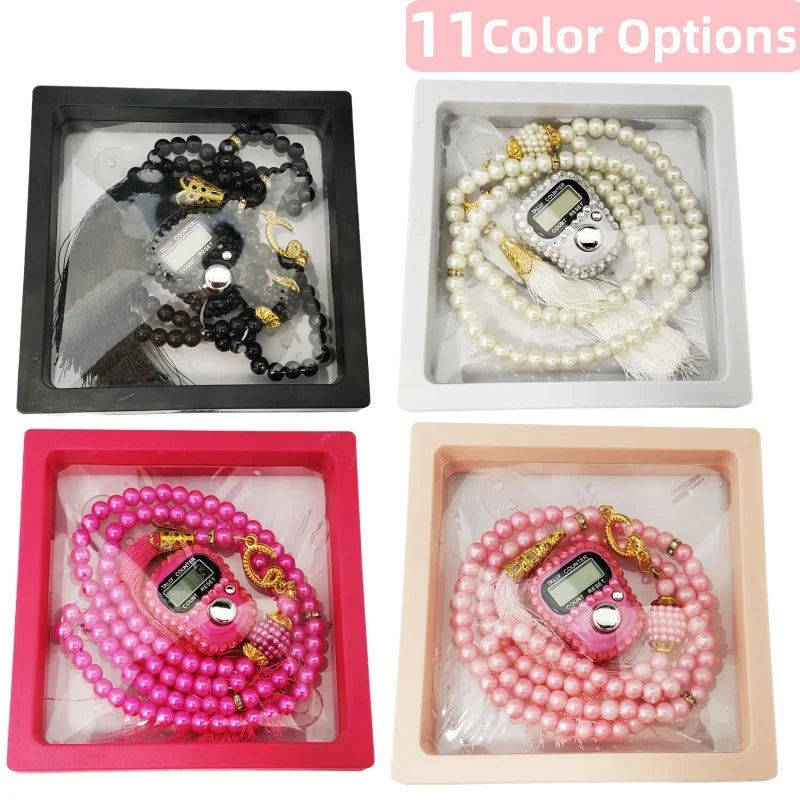 Muslim Prayer Set With Gift Box Pray For 99 Beaded Bracelets Resettable Finger Counter Ring Eid Al-Fitr Prayer Gifts