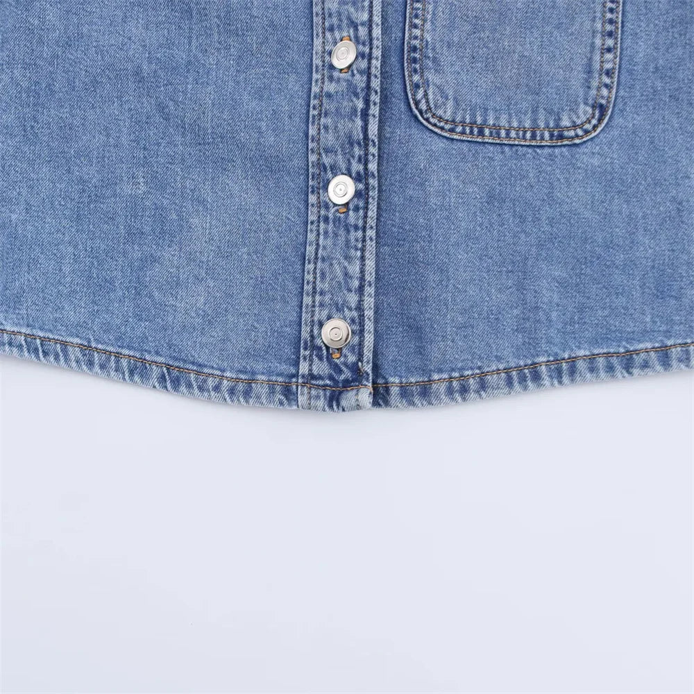 Women's Versatile Denim Long sleeved Short Shirt Top Long pants Set Spring/Summer New Product Casual Women's Wear