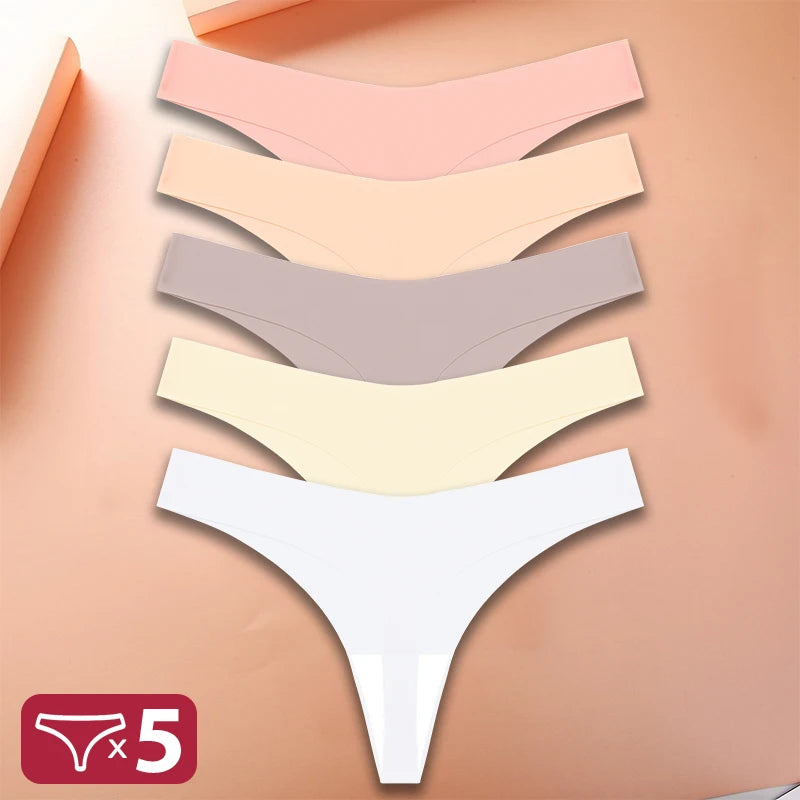 5Pcs/Set Sexy G-String Underwear Female T-back Intimates Lingerie Seamless Low Waist Underpants 10 Color Lady Bikini Panty XS-XL