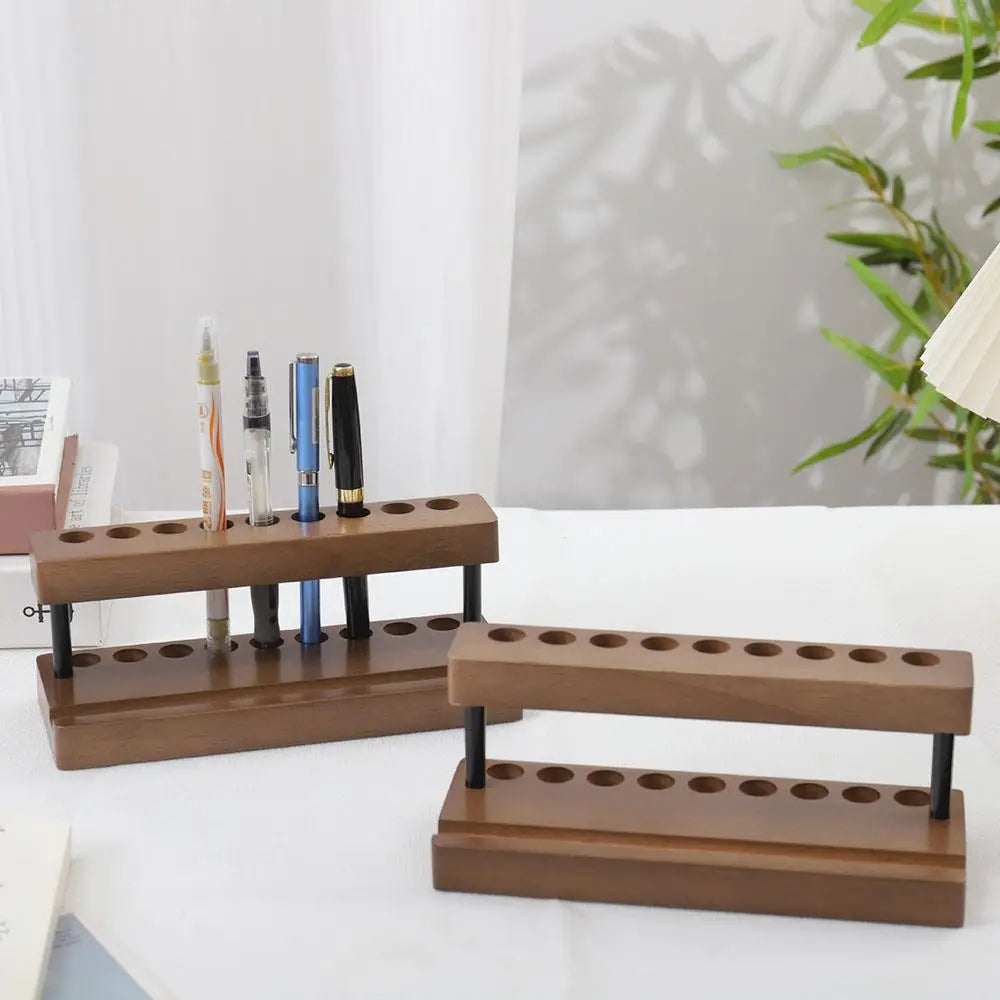 1PC Walnut Wood Pen Holder Desk Organizer Phone Stand Storage Retro Wooden Pen Holder Desk Stationery Pen Storage Phone Holder