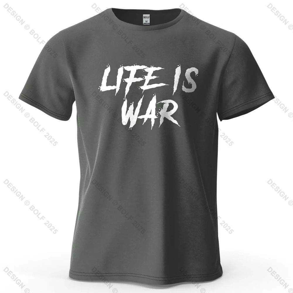 Men's Life Is War Graphic Short Sleeve T-Shirt 100% Cotton Breathable Printed Tops Tee for Women Summer Casual Sportswear