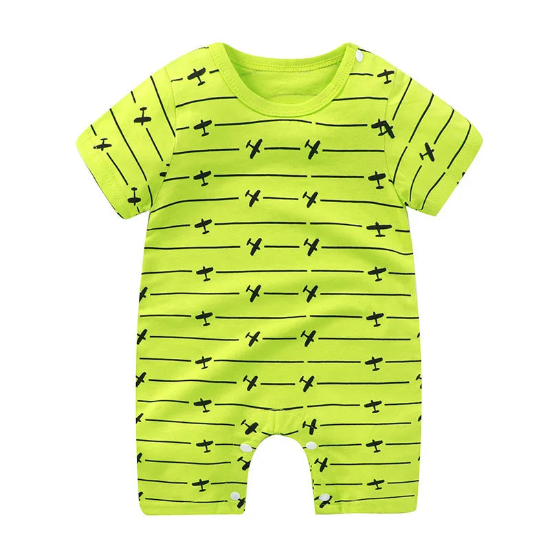 Breathable Cotton Baby Cartoon Jumpsuits, Short Sleeve Bodysuit for Newborn Infant Boys Girls Rompers of Crawling Clothes