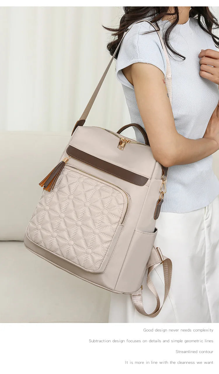Quilted Embroidery Backpack For Women 2024 New Korean Style Versatile Large Capacity Water-Resistant Leather Shoulder Bags