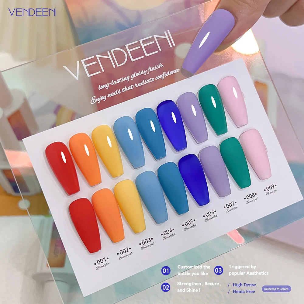 Vendeeni TPO HEMA Free 2025 Hot Sale High Quality 9-Color Nail Gel Polish Set Non-Toxic UV Gel Nail Art Kit for Nail Salon