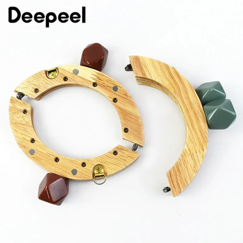 1/2Pcs Deepeel 14cm Wooden Purse Handle Colored Beads Mini DIY Bag Frame Kiss Women Handbag Closure Clasp Handmade Accessories