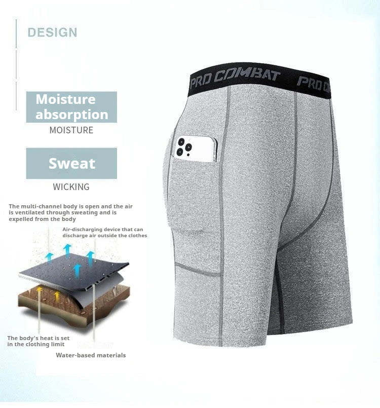 Sports Fitness Pants Men's Running Sports Tight Elastic Quick-drying Pocket Pants Basketball Training Outdoor Trousers Y2k Tiki