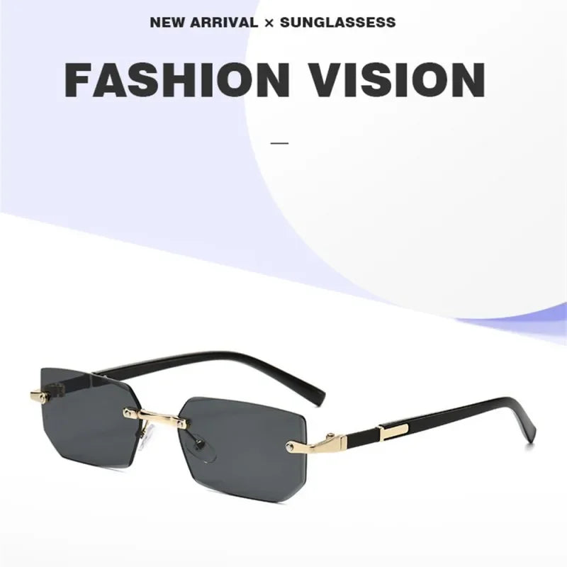 Trendy Rimless Sunglasses for Men Women Fashion Frameless Rectangle Sun Glasses Retro UV400 Shades Summer Traveling Eyewear
