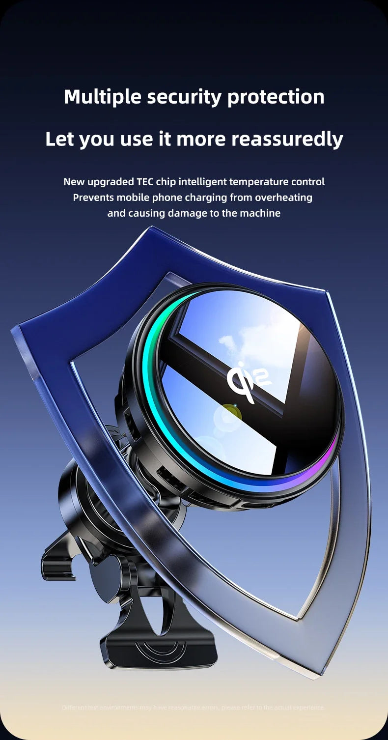 Magnetic Wireless Car Charger Phone Holder QI2 Ice Cooling RGB Tempered Glass Fast Charging Radiator For Magsafe iPhone 12-16