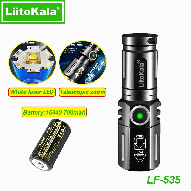 LiitoKala LF-536 LF-535 LED white laser Mini Flashlight 16340 700mAh Rechargeable Battery