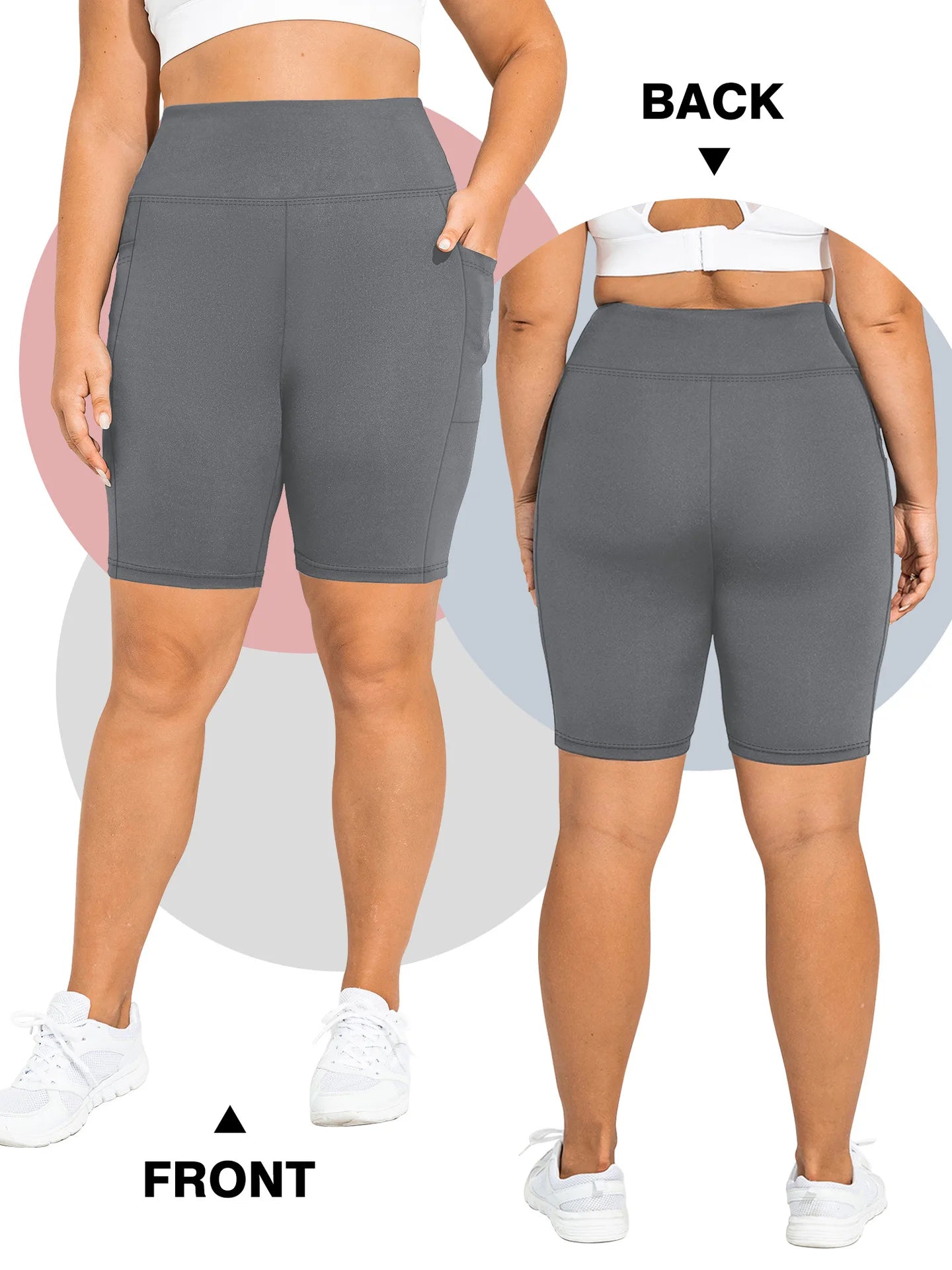 High Waist Plus Size Leggings Yoga Shorts for Women with Pockets, Non-See Through Shorts for Women