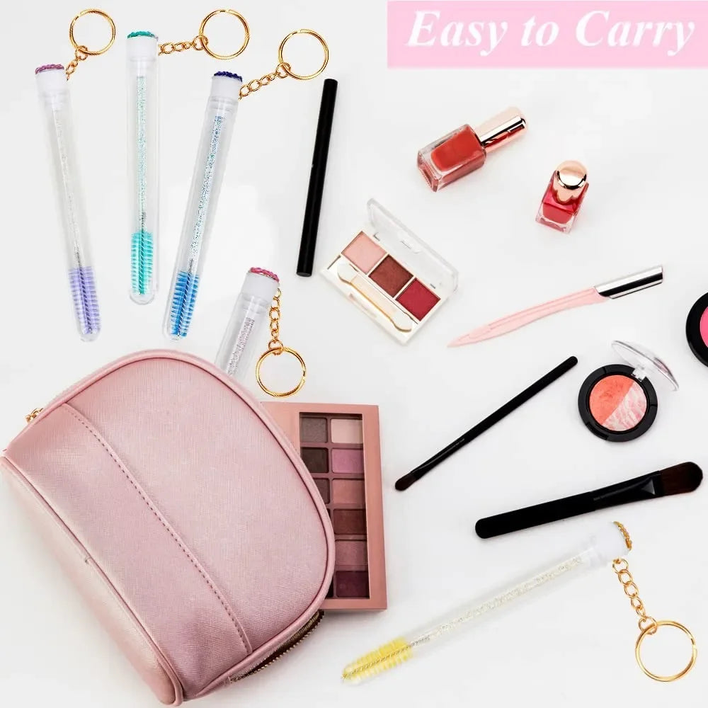 20/50pcs Sparkling Lash Mascara Tube with Black Keychain Mascara Wand Applicator for Eyelash Extension Eyebrow Comb Makeup Brush