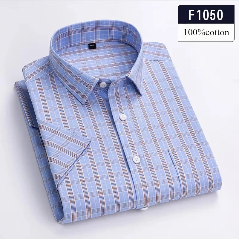 New in shirt hight qulity100%cotton summer short sleeve shirts for men slim fit shirt thin plaid houndstooth soft office clothes