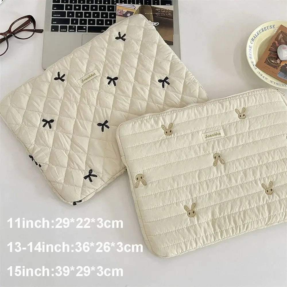 Universal Rabbit Laptop Sleeve Case 11/13/15 inch Broken Flowers Laptop Bag Bowknot Shockproof Tablet Protective Pouch