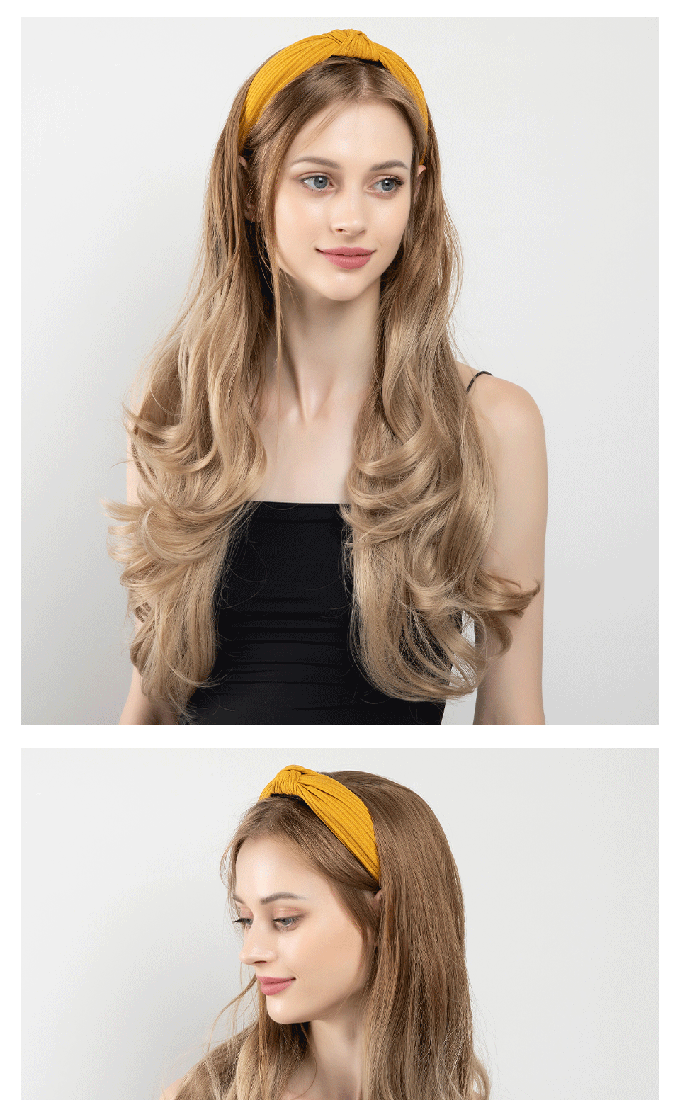 Synthetic Headband wigs Long Curly Wavy Hair Extensions Ombre Brown Black Blonde Half Wig For Women Daily Cosplay