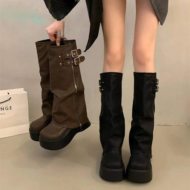 Thick Soled Boots Western Knight Boots Long Tube Boots For Women In Autumn And Winter, Knee Length Slim High Tube Boots,