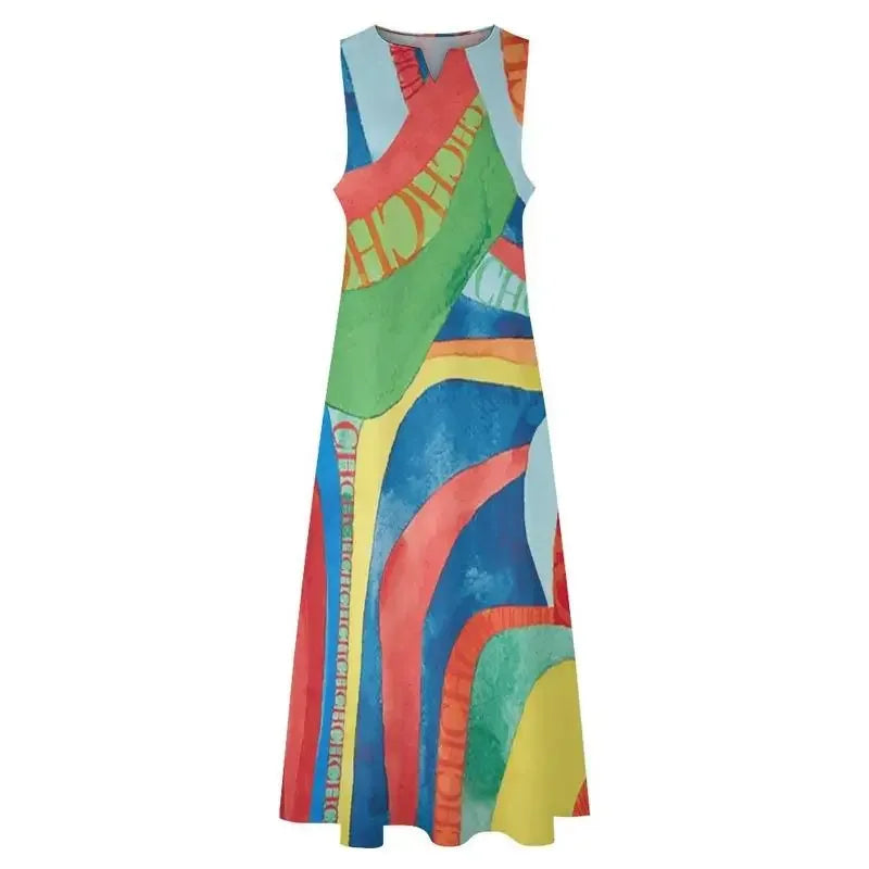 Fashion New Women's Dresses Multicolour Splicing Party Dresses Sleeveless Casual Peplum Women's Dresses