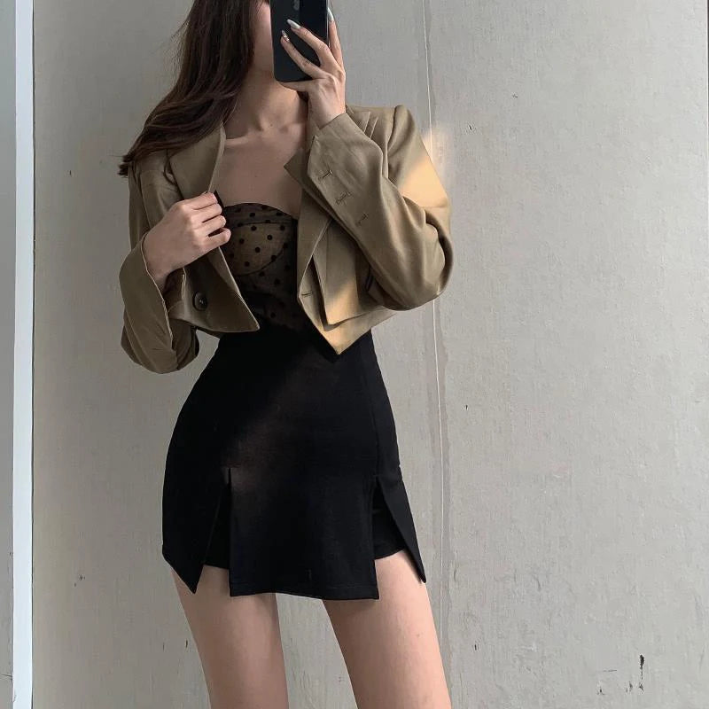 Sexy Split Shorts Skirt Women's Office Ladies Suit Skirt Summer New Black Mini A-line Pants Skirt High Waist Wide Leg Shorts