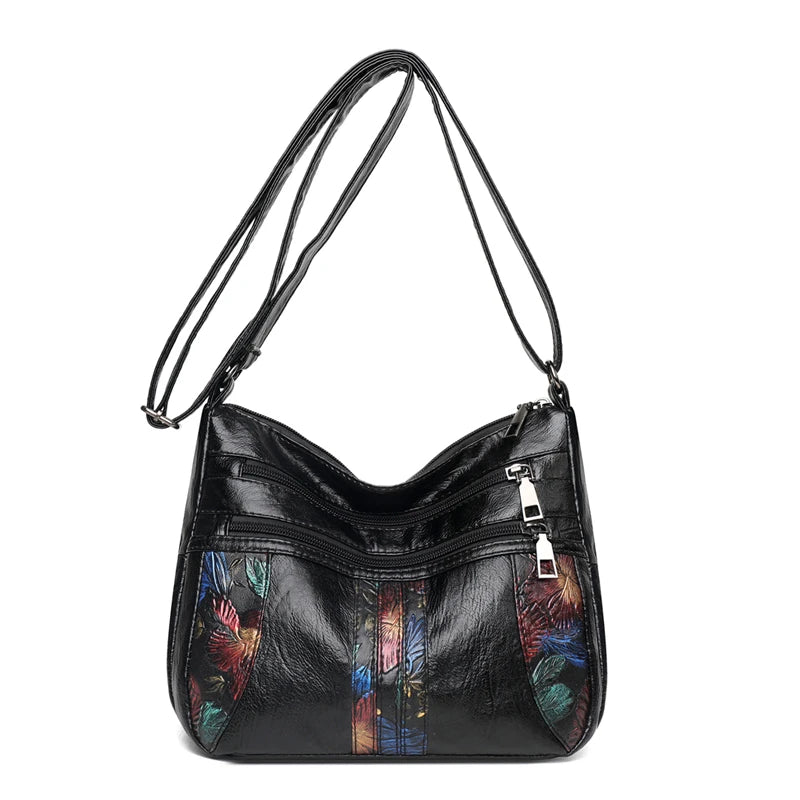 Luxury Soft Leather Women Messenger Shoulder Handbags and Purses Flowers Multi-pocket Crossbody Mommy Bag Ladies Sac 2022 New
