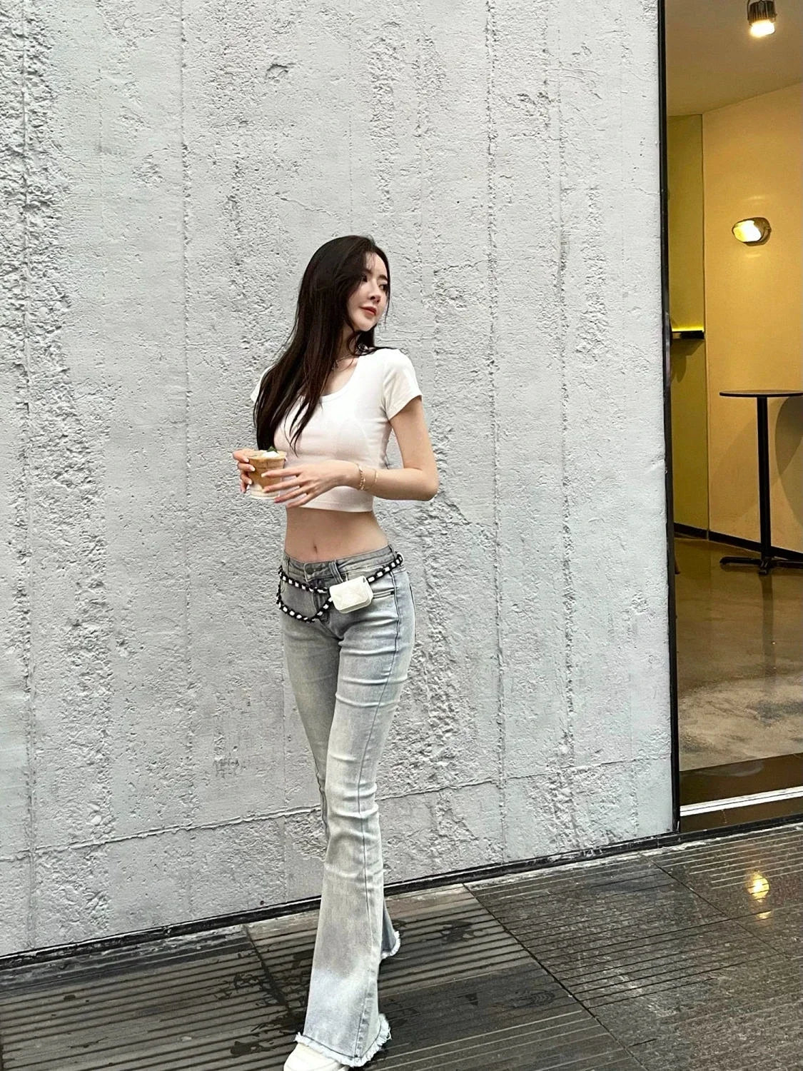 Low Rise Waist Bell Bottom Trousers Blue Pants for Woman Skinny Women's Jeans Flare Slim Fit Flared Baggy Stylish Summer Pant A