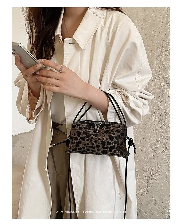Women'S Handbag 2026 Small Square Bag Leopard Print Design Minimalist Shoulder Bags Commuter Frosted Mini Crossbody Bags