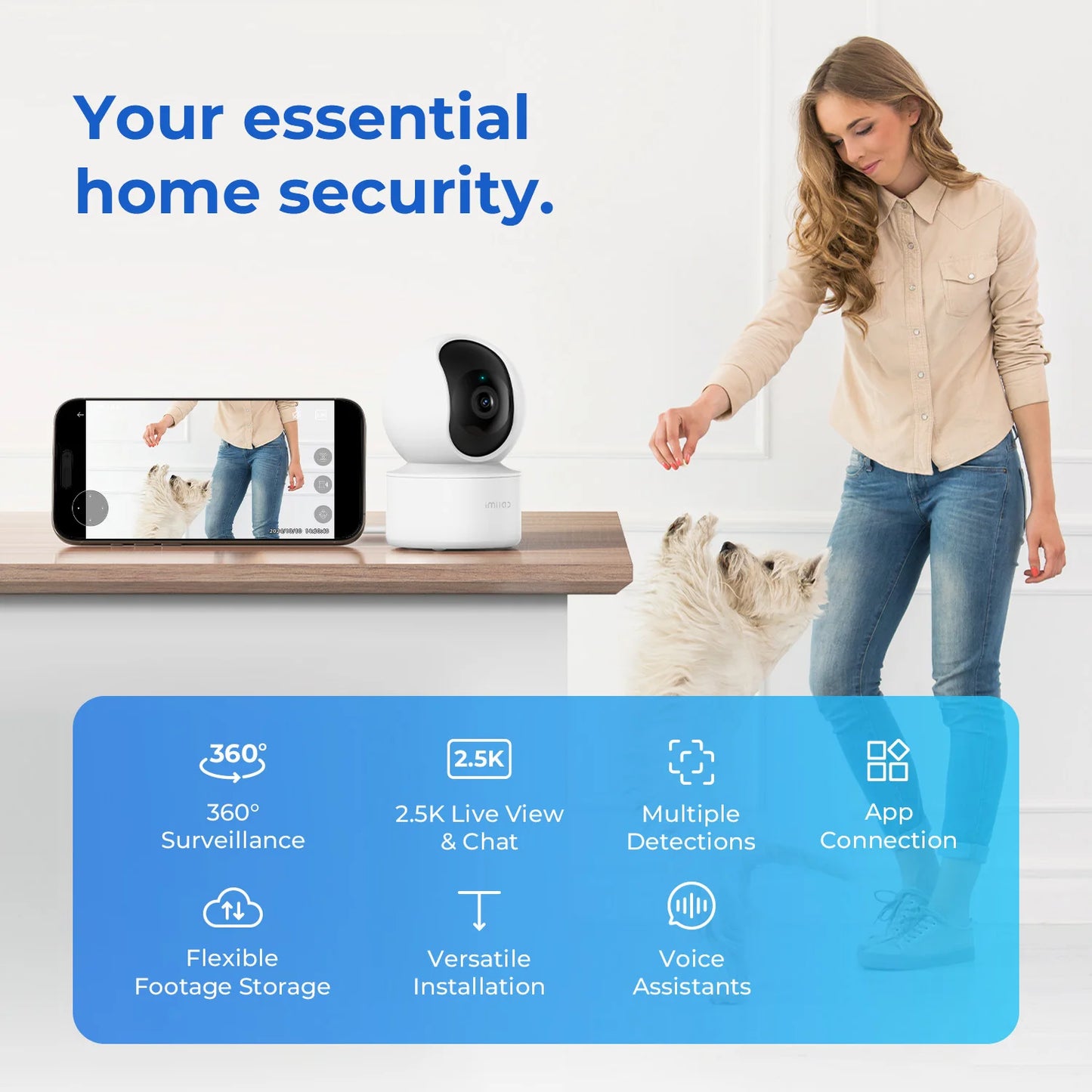 IMILAB C21 2.5K IP Security Camera MiHome App 360° Night Vision Baby Monitor with App, 2-Way Audio, AI Detection