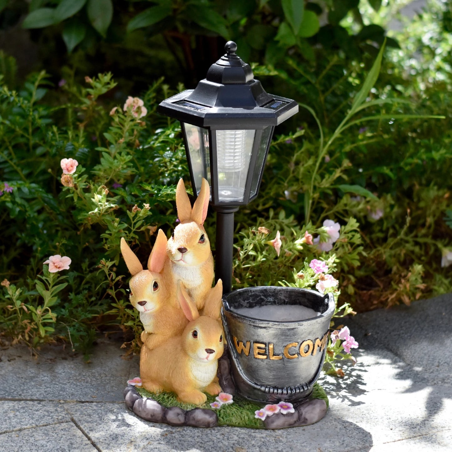 Cartoon Cute Rabbit Solar Garden Light Ornament Creative Resin Animal Sculpture Outdoor Solar Light Garden Path Landscaping Deco