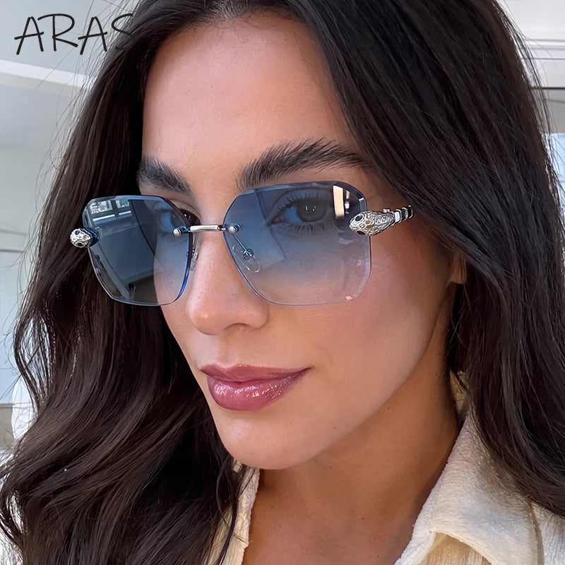 Retro Rectangle Rimless Sunglasses Women 2026 Luxury Designer Punk Square Sun Glasses for Ladies UV400 Gradient Eyewear Shades