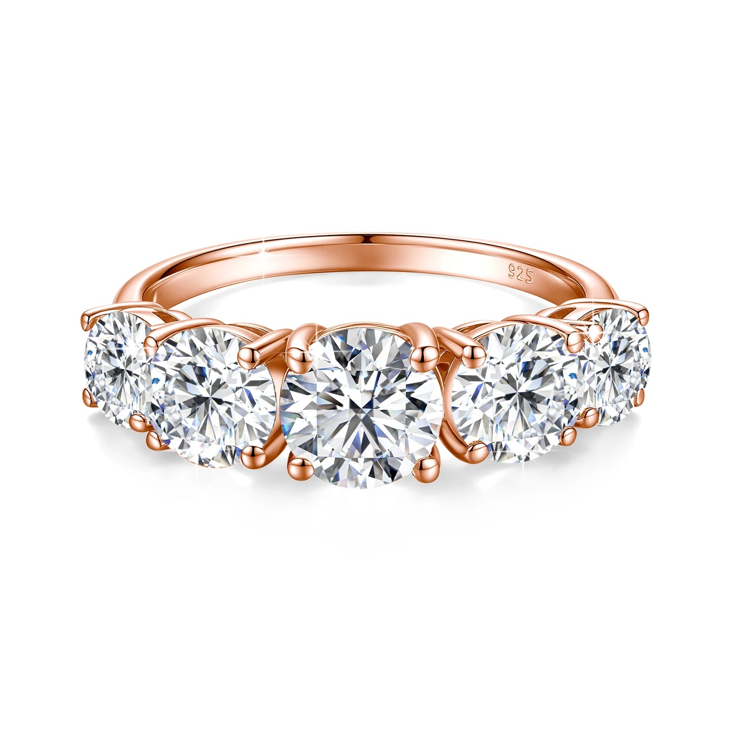 18k Plated 3.8CTW Genuine Moissanite Rings for Women 5 Stones Sparkling Bridal Wedding Jewelry 925 Sterling Silver Ring