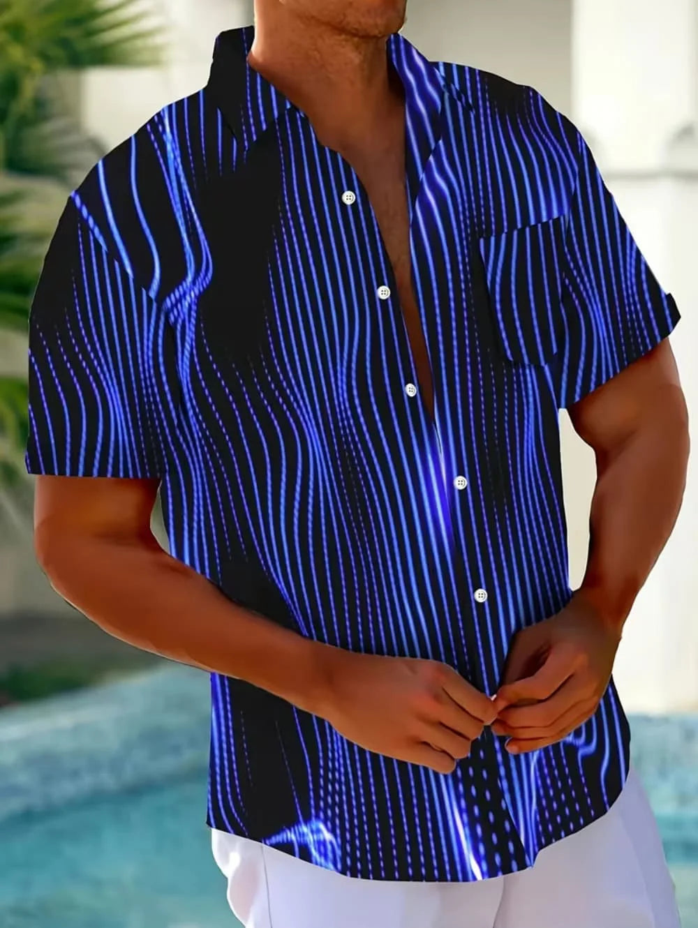 Men's Shirt Geometric Grid 3D Print Short Sleeve Shirts Summer Hawaiian Shirt Casual Outdoor Vacation Lapel Shirt Men's Clothing