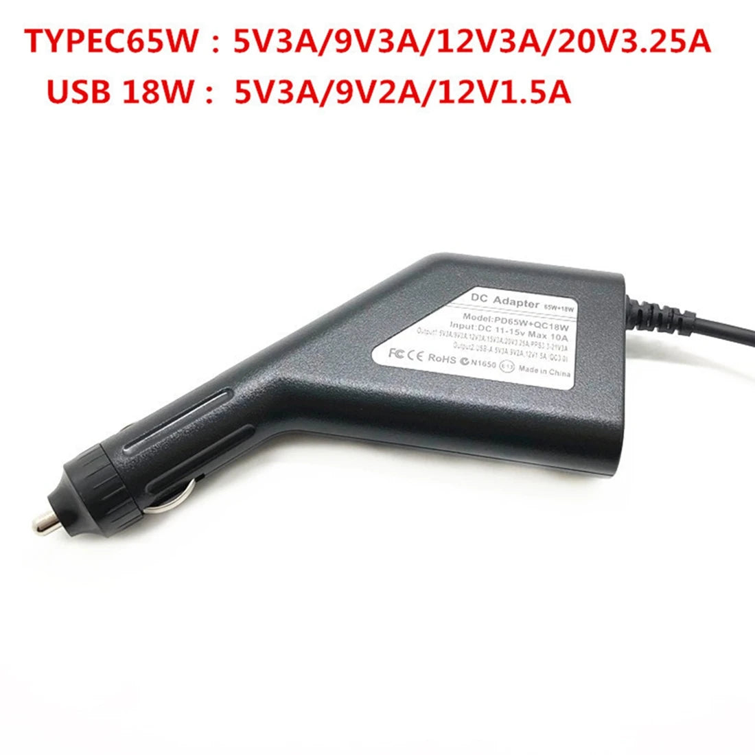 65W USB Type C Universal Laptop Dc Car Charger Power Supply Adapter for Lenovo Hp Asus 5V 12V Quick Charge 3.0