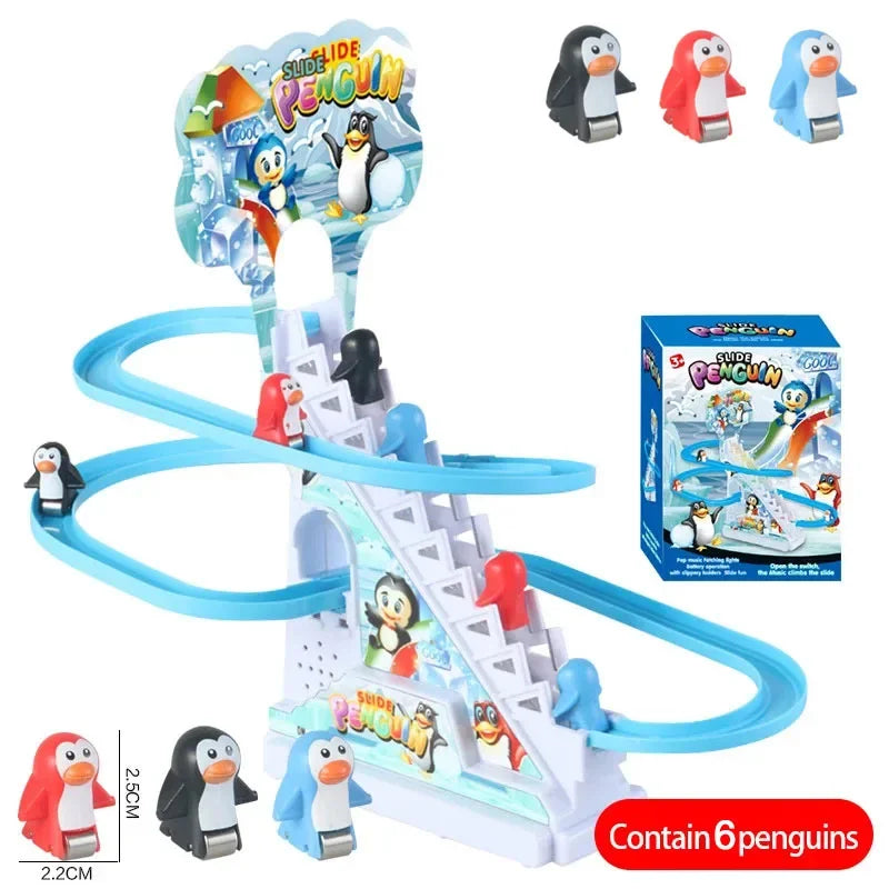 Electric Duck Track Rail Racing Slide Piggy Climbing Stairs Baby Toy LED Lights Musical Slide Roller Coaster Toys for Gift