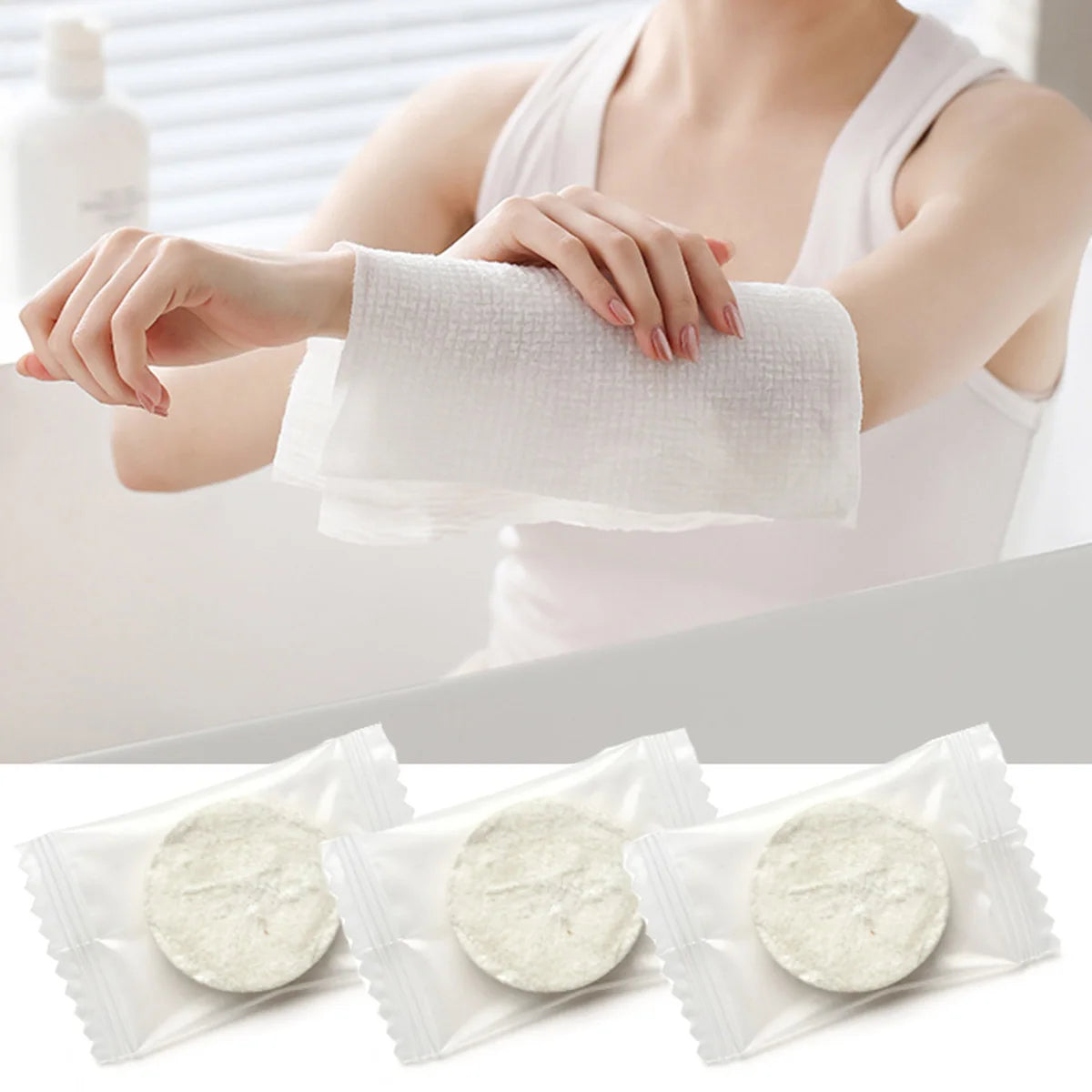 100Pcs Portable Compressed Towel Disposable Face Cleaning Soft Compressed Hand Wipe Towel Non-woven Fabric Makeup Wipes