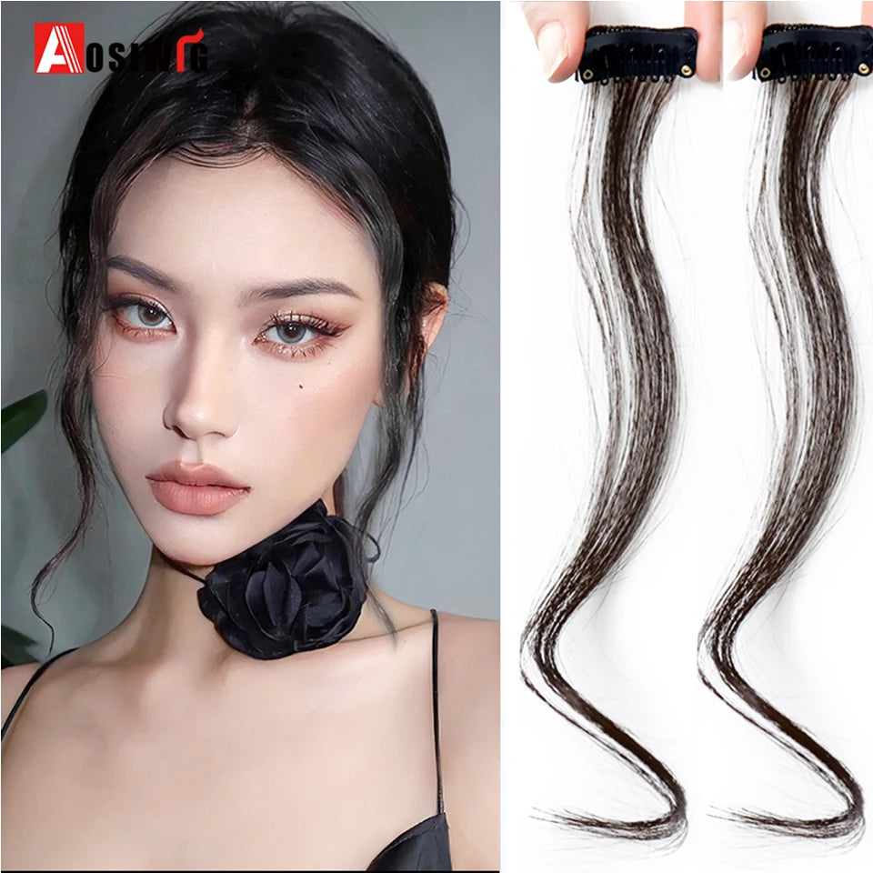 2PC Synthesis Bangs Wig Hair Extensions Curly Clip-on Hair Front Side Long Wavy Blone  Bangs With Clip Invisible Fringe Fake Hai