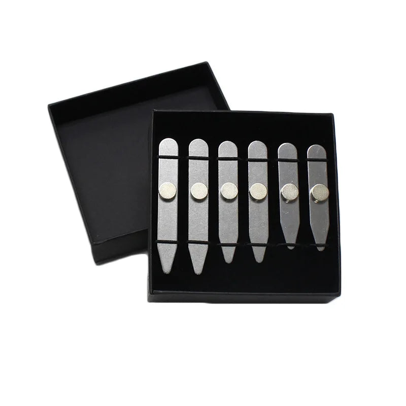 [6Pcs] Stainless Steel Collar Stiffeners with 6 Magnets, Magnetic Collar Stays Metal Shirt Collar Stiffeners with Box for Men
