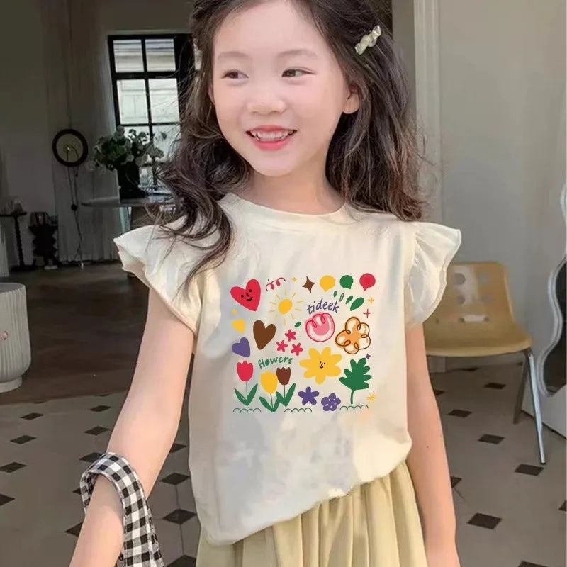Children's Flower Top T-Shirt Short-Sleeved Shirt