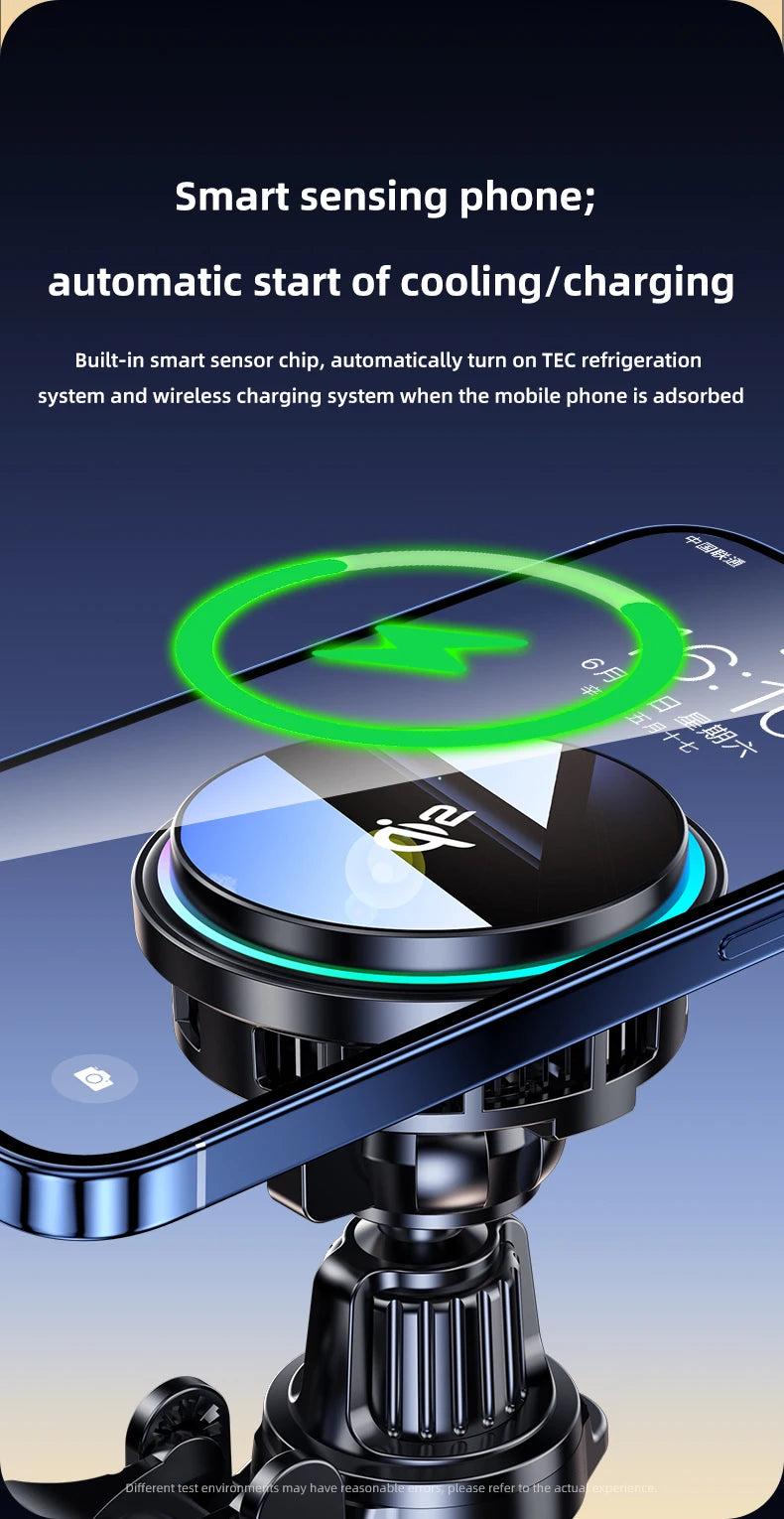 Magnetic Wireless Car Charger Phone Holder QI2 Ice Cooling RGB Tempered Glass Fast Charging Radiator For Magsafe iPhone 12-16