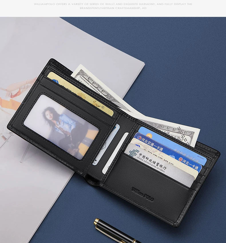 Luxury men's short leather wallet 2024 new large capacity multi-card money clip boys gift thin money clip