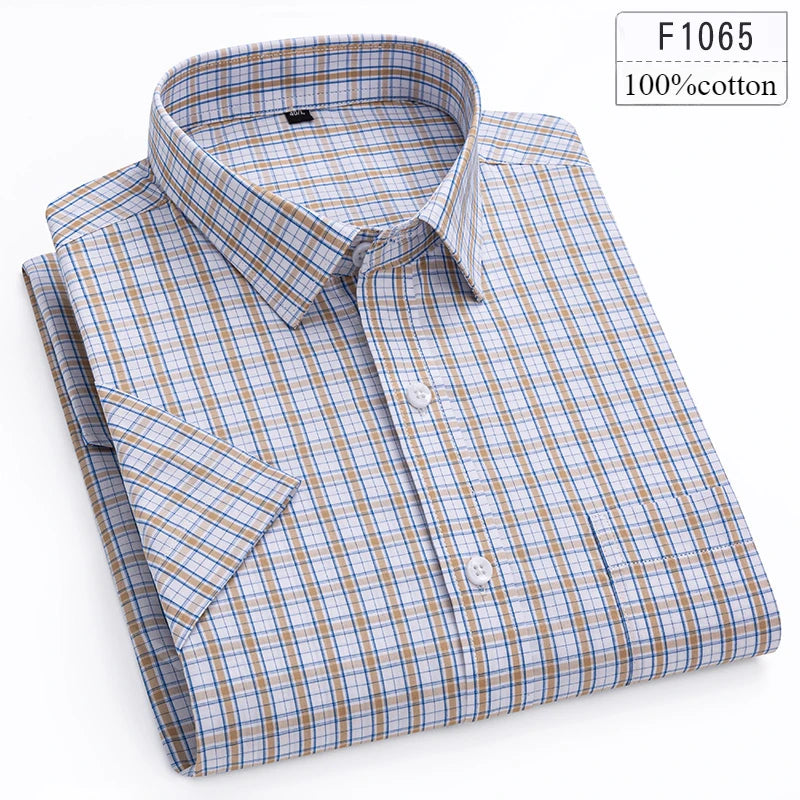 New in shirt hight qulity100%cotton summer short sleeve shirts for men slim fit shirt thin plaid houndstooth soft office clothes