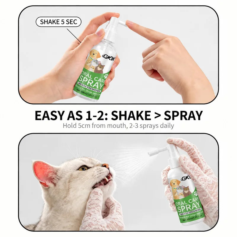 Pet Dental Spray, No Brushing Needed, Cleans Teeth, Freshens Breath, for Cats & Dogs All Breeds, Safe Formula, Daily Dental Care