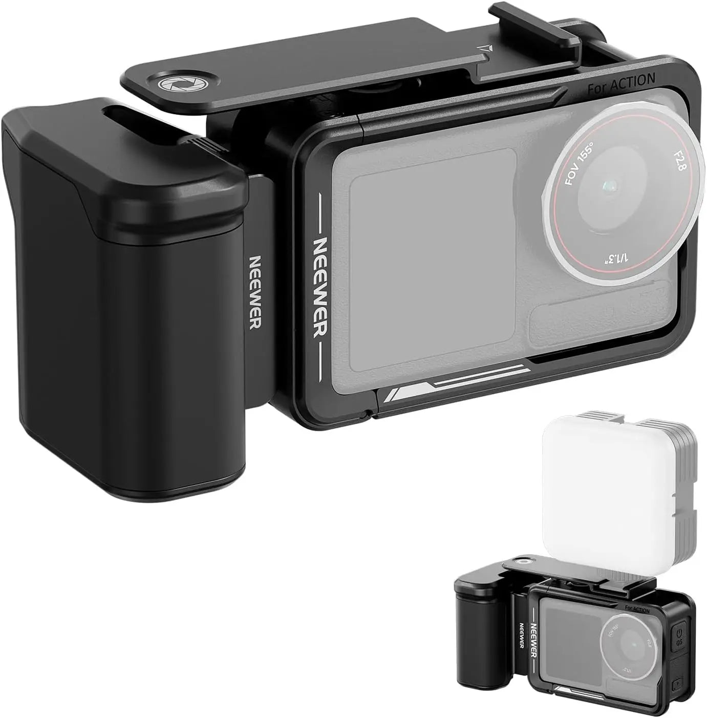 NEEWER Cage and Side Handle Kit Vlogging Protective Metal Video Rig with Magnetic Adapter Mount for DJI Osmo Action 5 Pro / 4/3