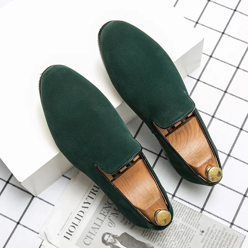 Fashion Classic Men Suede Shoes Male Pointed Brown Black Slip On Loafers Wedding Dress Homecoming Formal Footwear Zapatos Hombre
