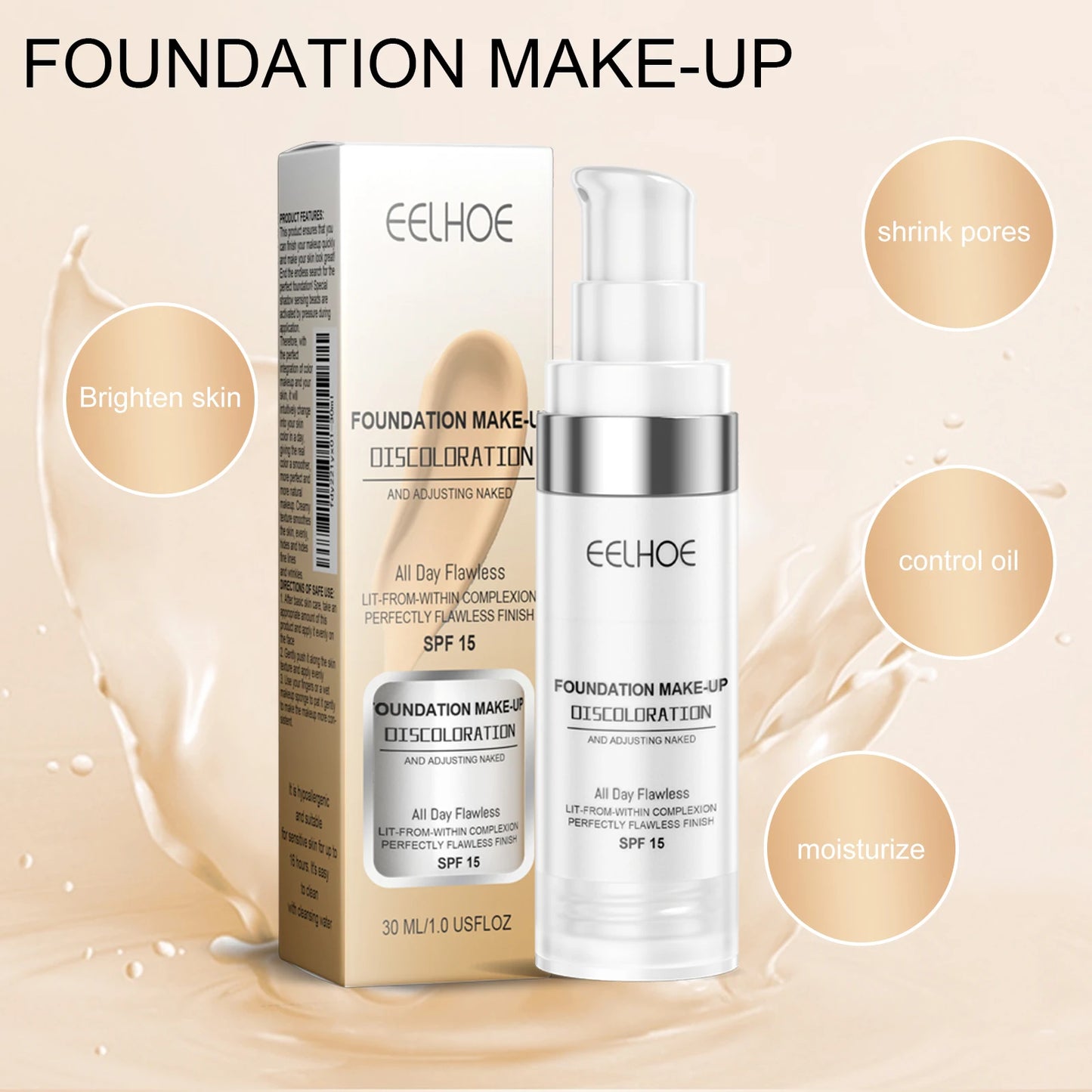 Color Changing Foundation Serum for Natural Glow Lightweight Full Coverage Long Moisturizing Finish 30ml Sensitive Skin Friendly