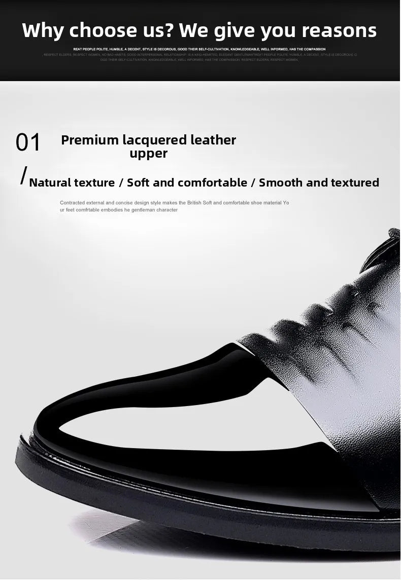 Glossy Leather Men's Shoes Casual Wedding High-Heeled Pointed-Toe Business Style British Leisure Men's Footwear